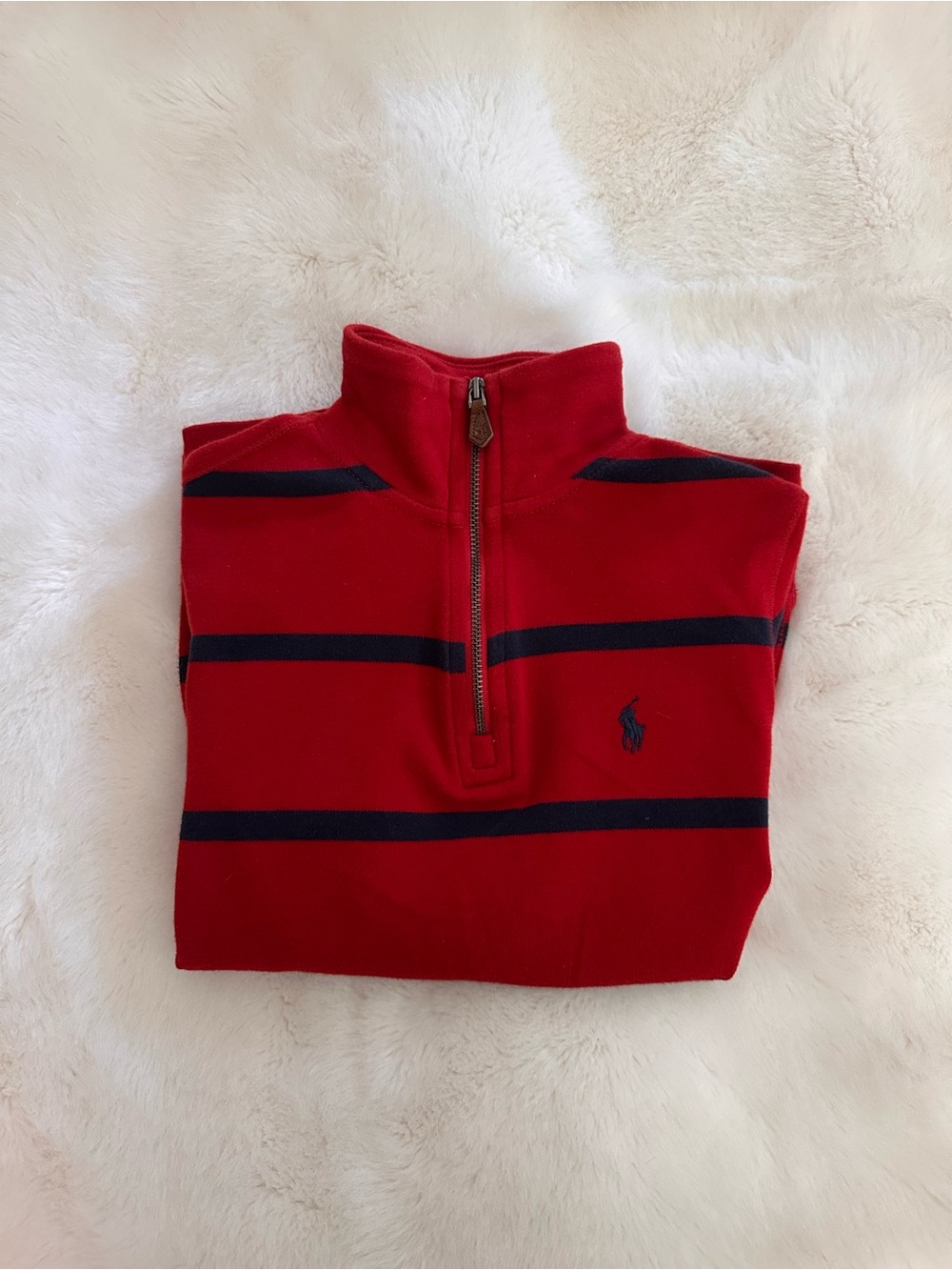 Polo by Ralph Lauren Red Quarter-Zip Sweater with Navy Stripes